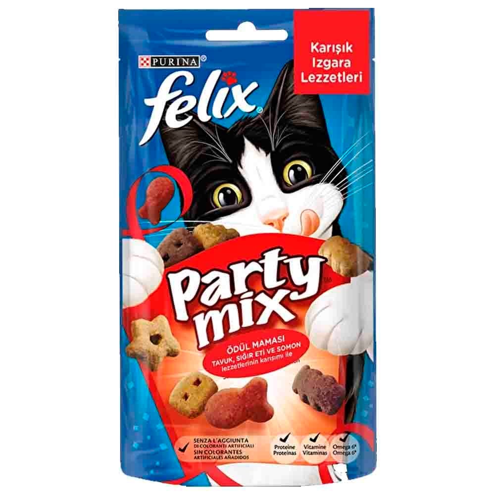 Felix Party Mix Tavuk Sığır Eti ve Somonlu Kedi Ödül Maması 60 Gr