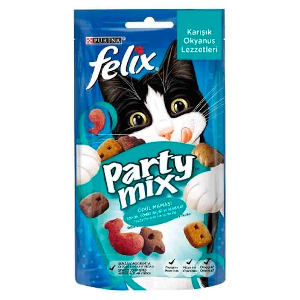 Felix Party Mix Somon Kömür Balığı ve Alabalıklı Kedi Ödül Maması 60 Gr