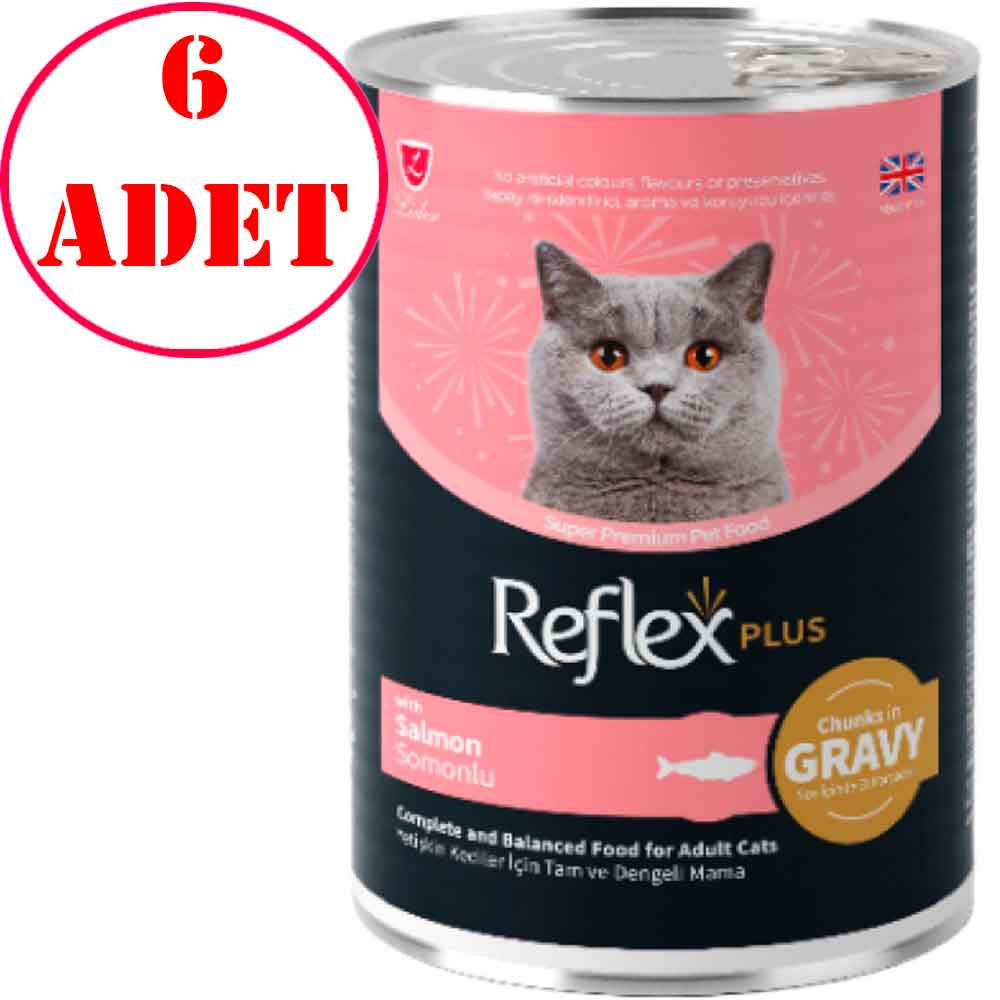 Reflex Plus Kedi Konservesi Sos İçinde Parça Etli Somonlu 400 Gr 6 AD