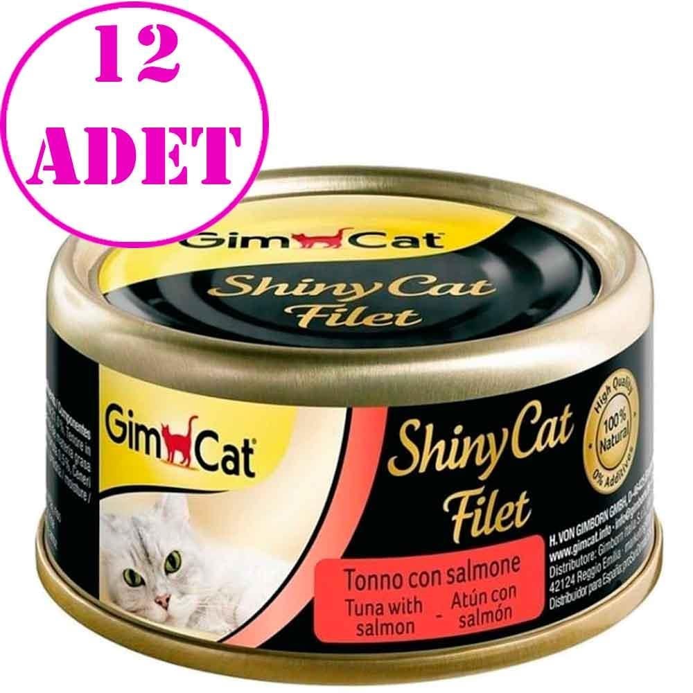 Gimcat Shiny Cat Filet Ton Balıklı ve Somonlu Konserve Mama 70 Gr 12 AD