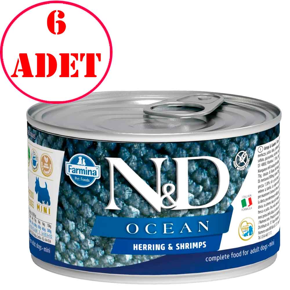 N&D Mini Ocean Ringa Balıklı Karidesli Köpek Konservesi 140 Gr 6 AD