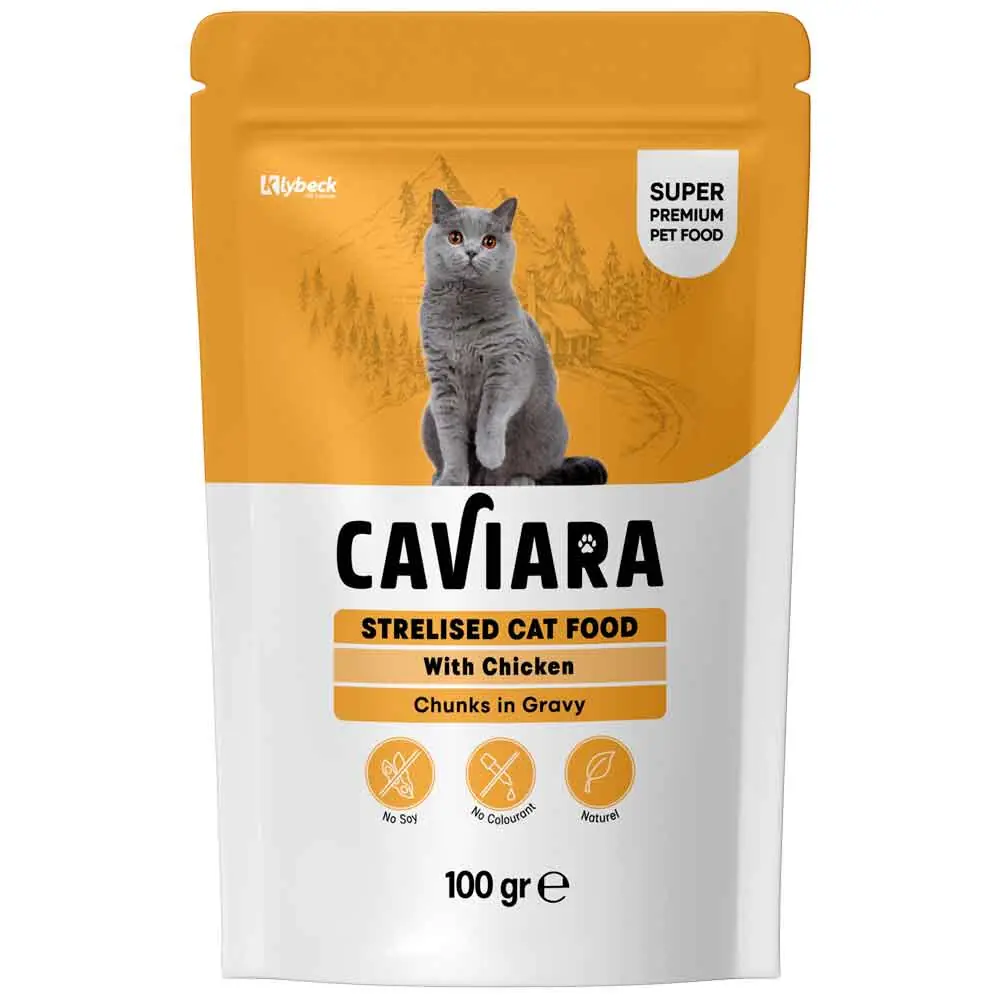 Caviara Pouch Tavuklu Kısır Kedi Maması Sos İçinde Et Parçacıklı 100 Gr