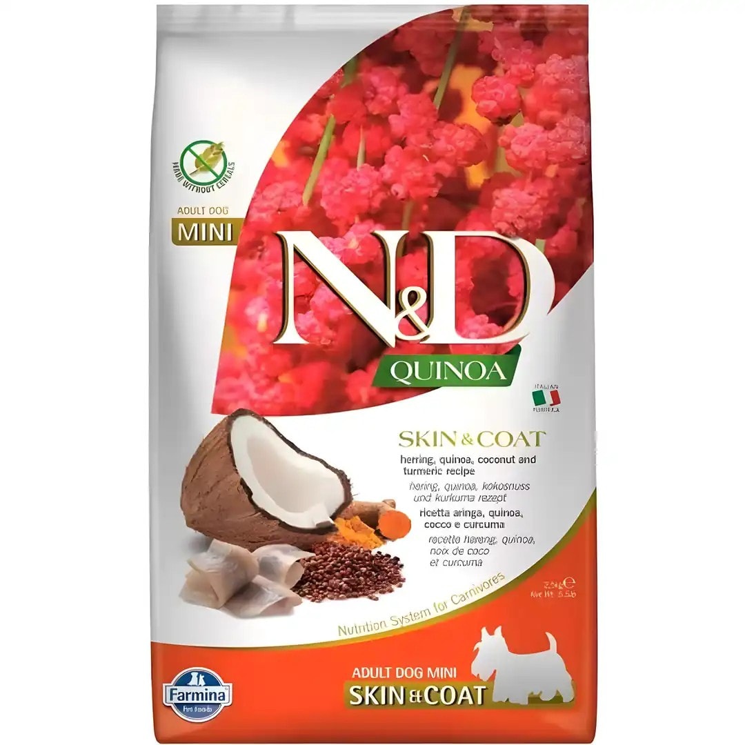 ND Quinoa Skin Coat Ringa Balıklı Mini Yetişkin Köpek Maması 2.5 Kg