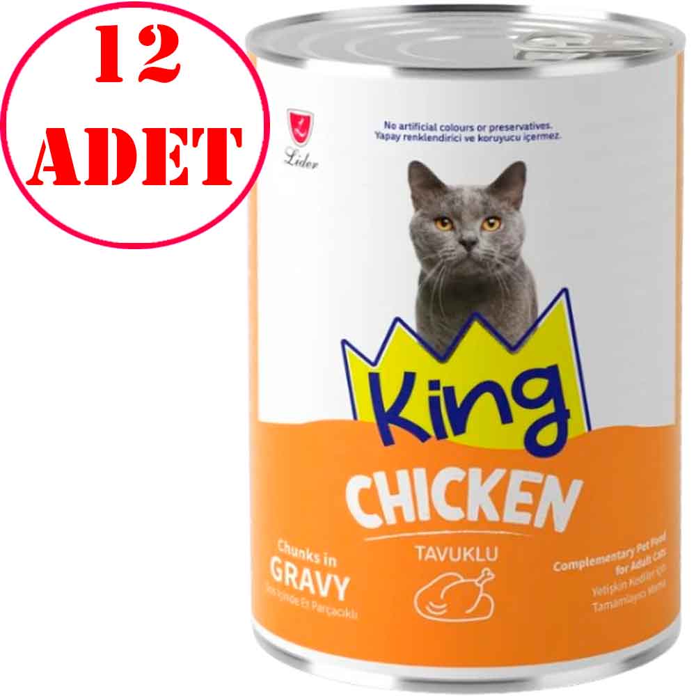 King Kedi Konservesi Tavuklu Sos İçerisinde Et Parçacıklı 400 gr 12 AD