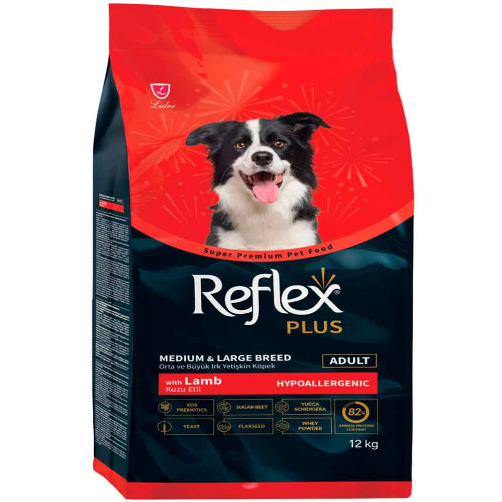 Reflex Plus Kuzu Etli Köpek Maması Orta ve Büyük Irk 12 Kg