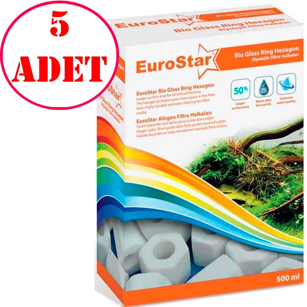 EuroStar Akvaryum Filtre Malzemesi Bio Filter Ring Hexagon 500 Ml 5 Adet