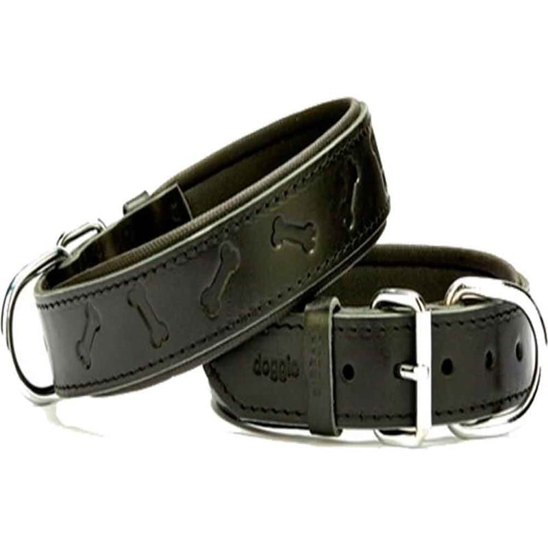 Doggie Comfort Kemik Desenli Deri Boyun Tasması 4035 Siyah