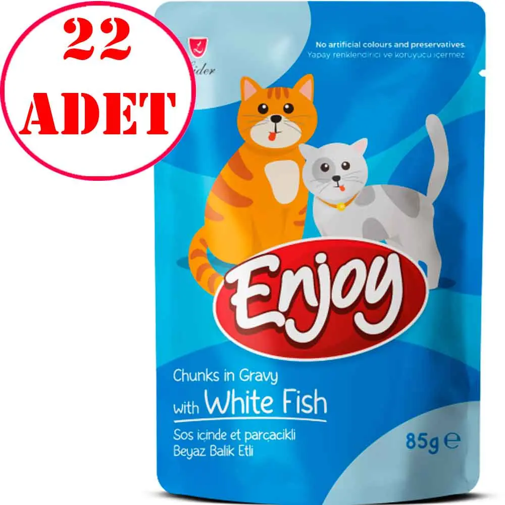 Enjoy Kedi Pouch Balıklı Yaş Mama Sos İçinde Et Parçacıklı 85 Gr 22 AD