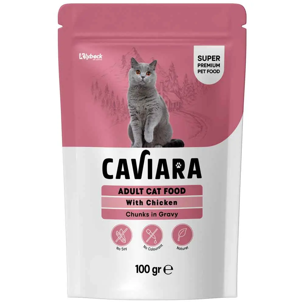 Caviara Pouch Kedi Maması Sos İçinde Et Parçacıklı Tavuklu 100 Gr