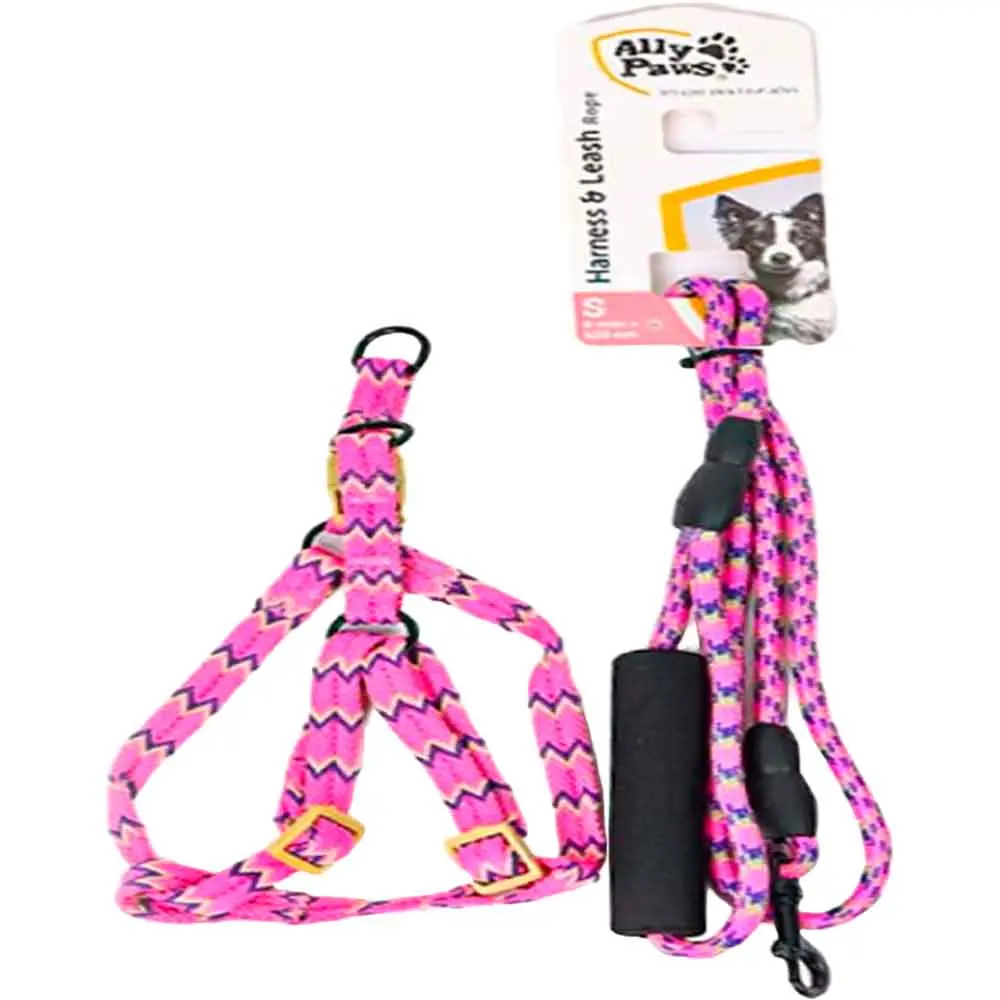 Ally Paws Köpek Göğüs ve Gezdirme Tasması Takım S 8 mm x 120 cm (Pembe)