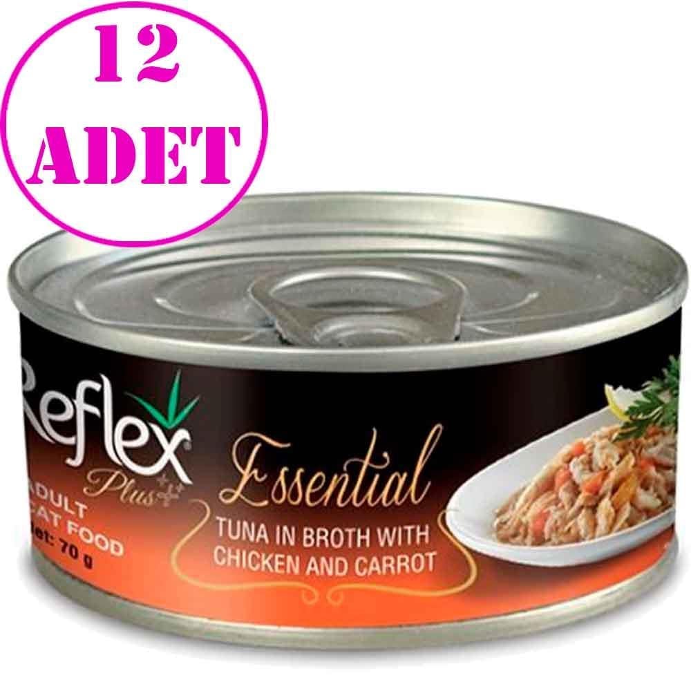 Reflex Plus Essential Ton Balıklı Tavuklu Ve Havuçlu Yetişkin Kedi Konservesi 70 Gr 12 AD