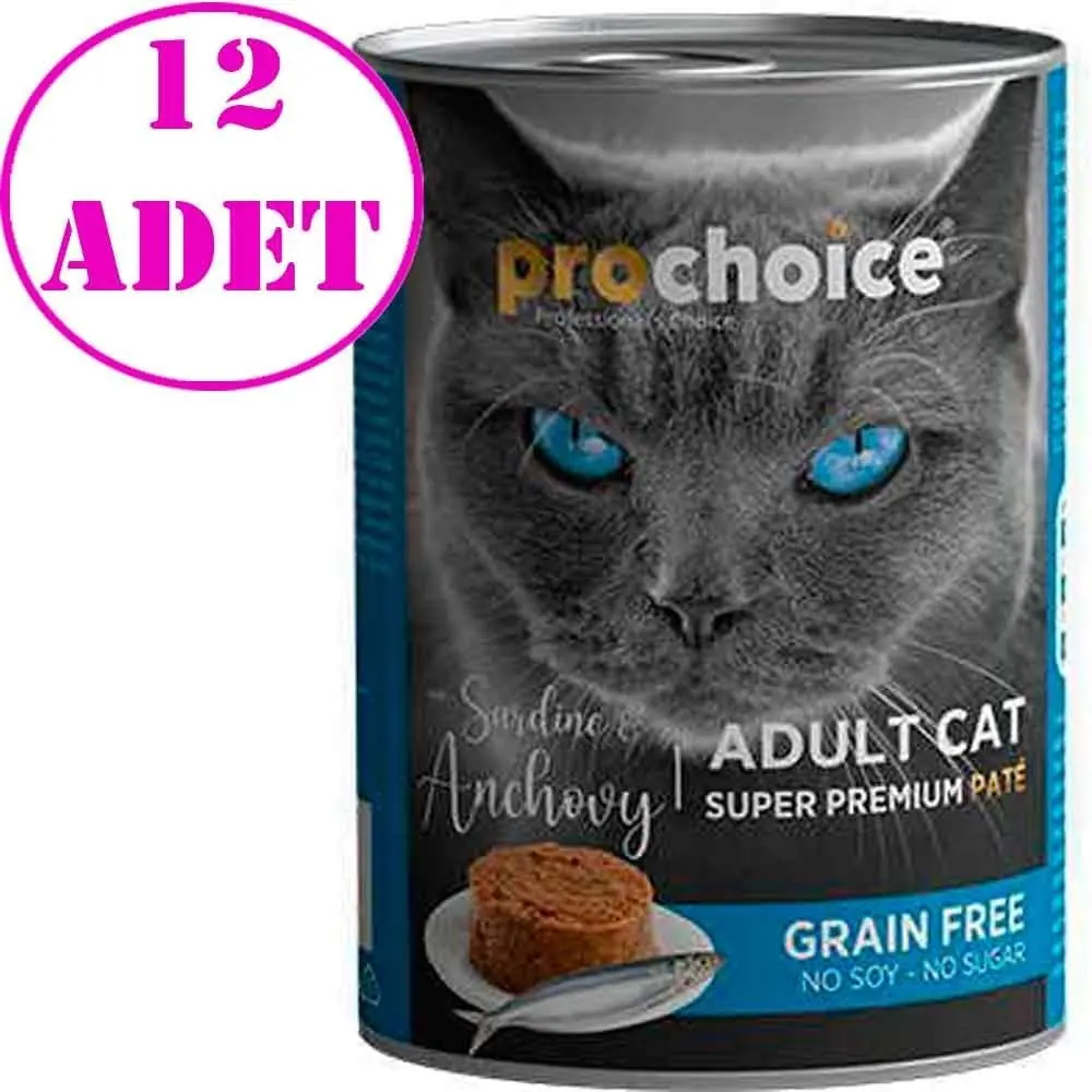 Pro Choice Sardalya ve Hamsili Tahılsız Pate Yetişkin Kedi Konservesi 400 Gr 12 AD