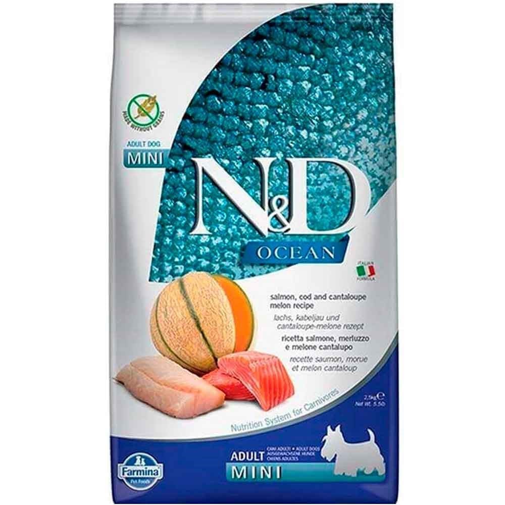N&D Ocean Somon ve Morina Balıklı Kavunlu Tahılsız Küçük Irk Yetişkin Köpek Maması 2.5 Kg