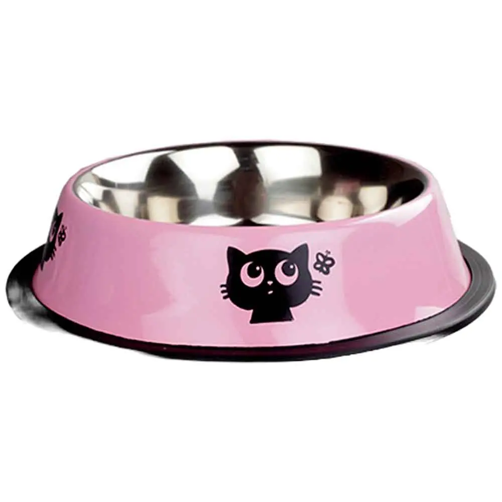 Ankur Oripet Kedi Desenli Metal Mama ve Su Kabı Pembe 8 Oz 12 Cm