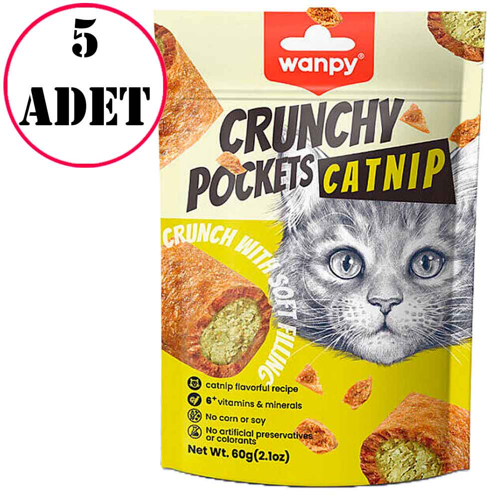 Wanpy Crunch Kedi Ödülü Catnipli Tavuklu 60 Gr 5 Ad