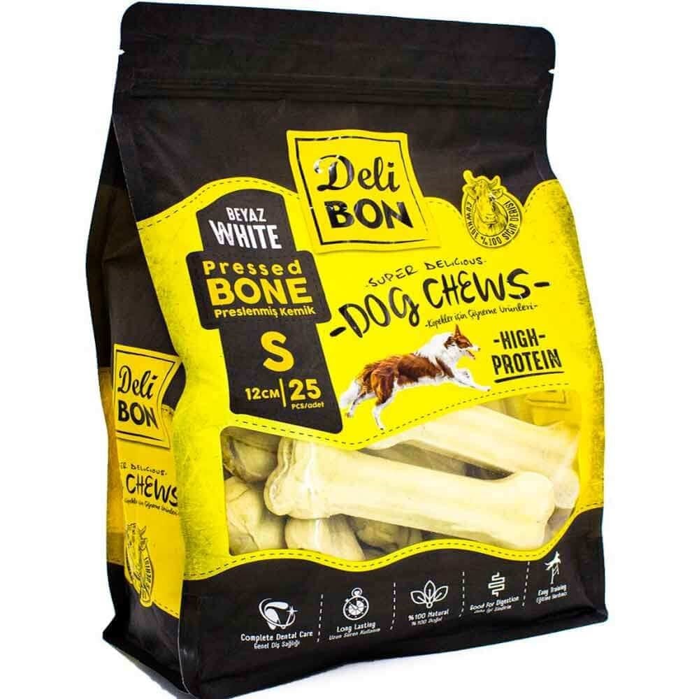 DeliBon Deri Press Köpek Kemik 12 Cm 25 Li Paket Beyaz