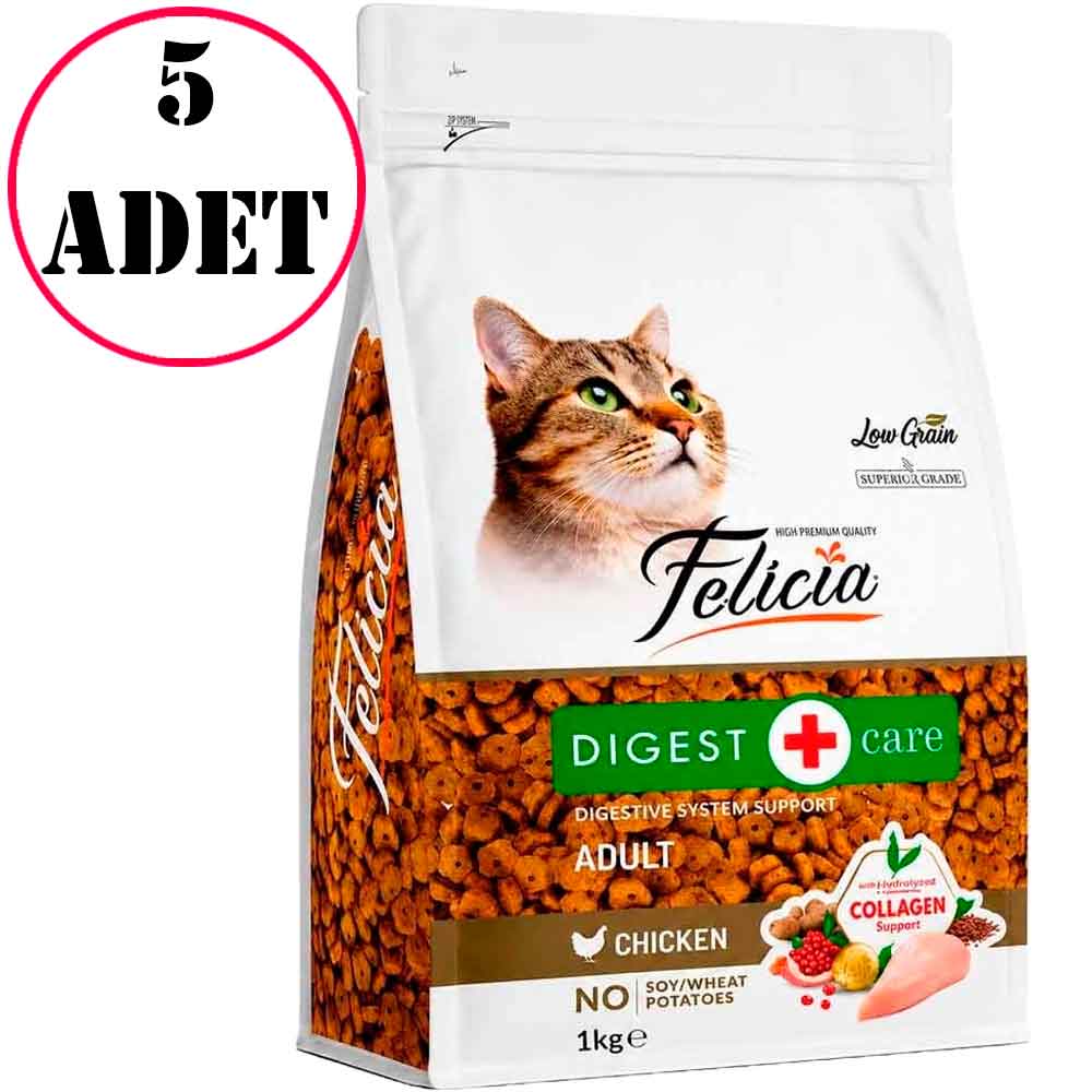 Felicia Kedi Maması Kolajenli Tavuklu Az Tahıllı 1 Kg 5 Ad