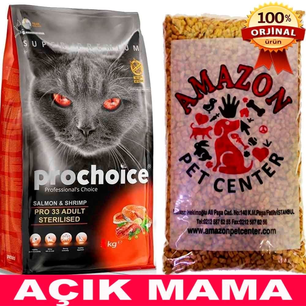 Prochoice Pro 33 Somonlu ve Karidesli Kısırlaştırılmış Kedi Maması Açık 1 Kg