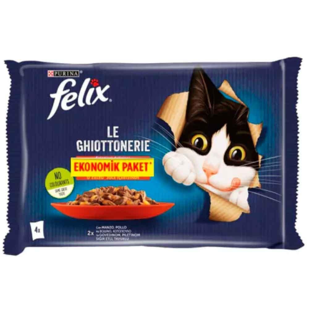 Felix Sığır Etli ve Tavuklu Yetişkin Kedi Maması 4x85 Gr