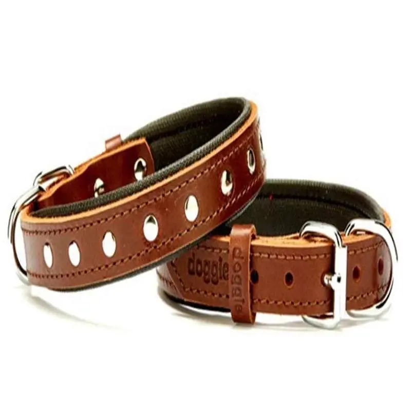 Doggie Comfort Rivet Desenli Deri Köpek Boyun Tasması SBT-2011 M Kahverengi