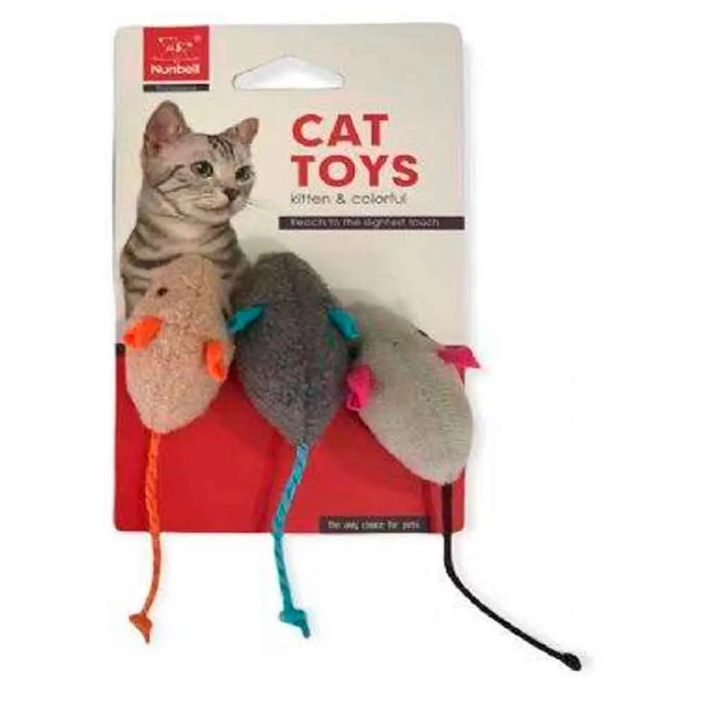 Nunbell Kedi Oyuncağı Kumaş Uzun Kuyruklu Fare 3’lü