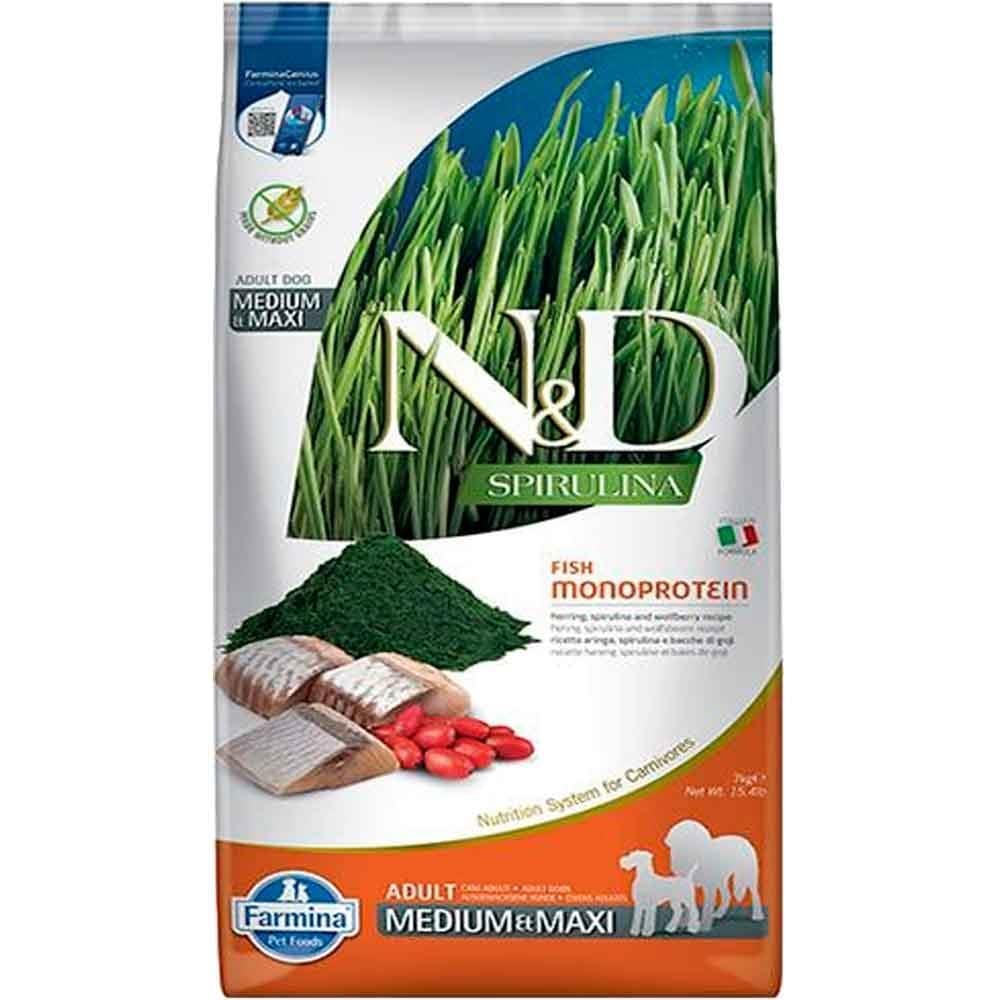 ND Spirulina Ringa Balıklı Orta ve Büyük Irk Tahılsız Köpek Maması 7 Kg