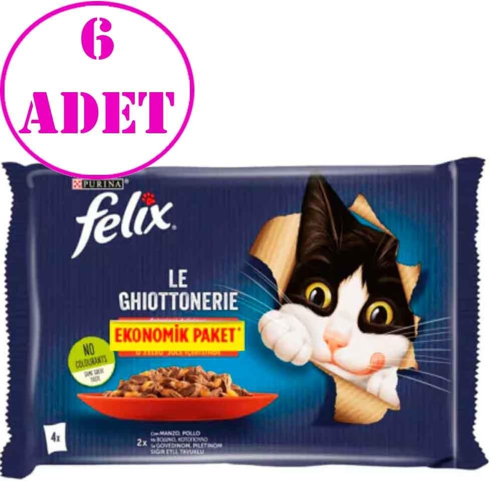 Felix Sığır Etli ve Tavuklu Yetişkin Kedi Maması 4x85 Gr 6 AD