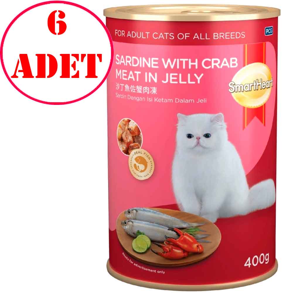 Smart Heart Kedi Konservesi Jöle İçinde Yengeç ve Sardalyalı 400 Gr 6 AD