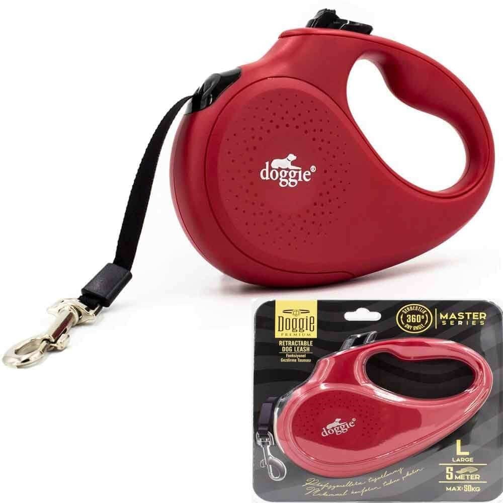 Doggie Otomatik Köpek Tasması Master L 50 kg 5 mt Kırmızı