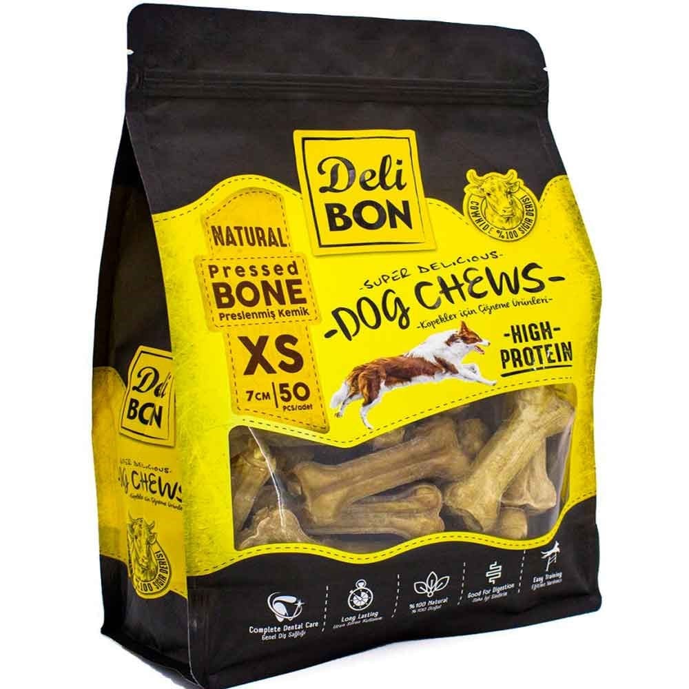 DeliBon Deri Press Köpek Kemik 7Cm Xs Boy 50 Li Paket Natural