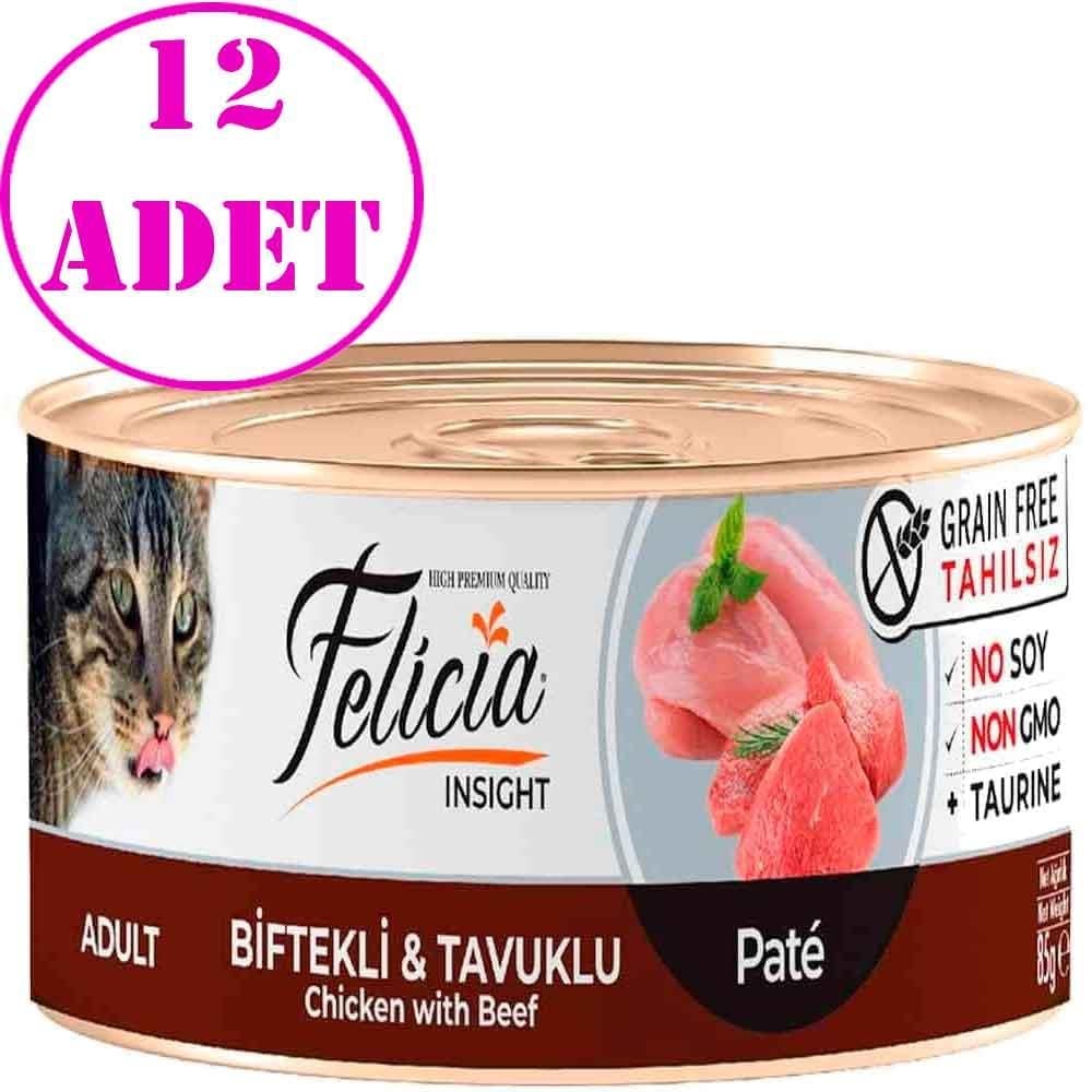 Felicia Tahılsız Biftekli Tavuklu Kıyılmış Yaş Kedi Maması 85 Gr 12 AD