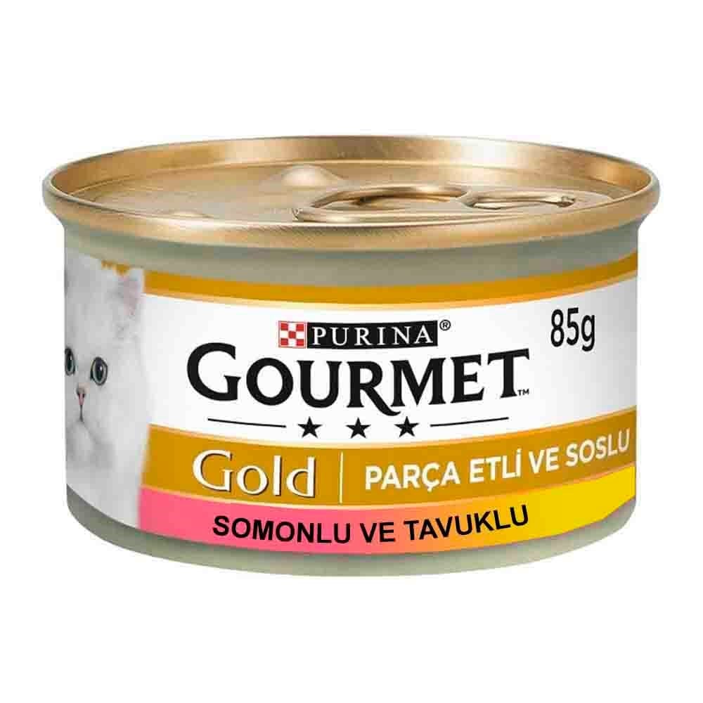 Gourmet Gold Parça Etli Soslu Somonlu ve Tavuklu Kedi Konservesi 85 gr