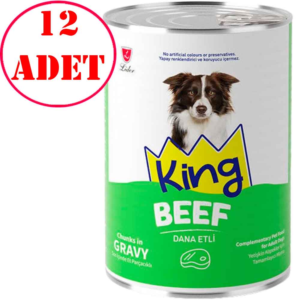 King Köpek Konservesi Sos İçerisinde Dana Etli Et Parçacıklı 400 Gr 12 AD