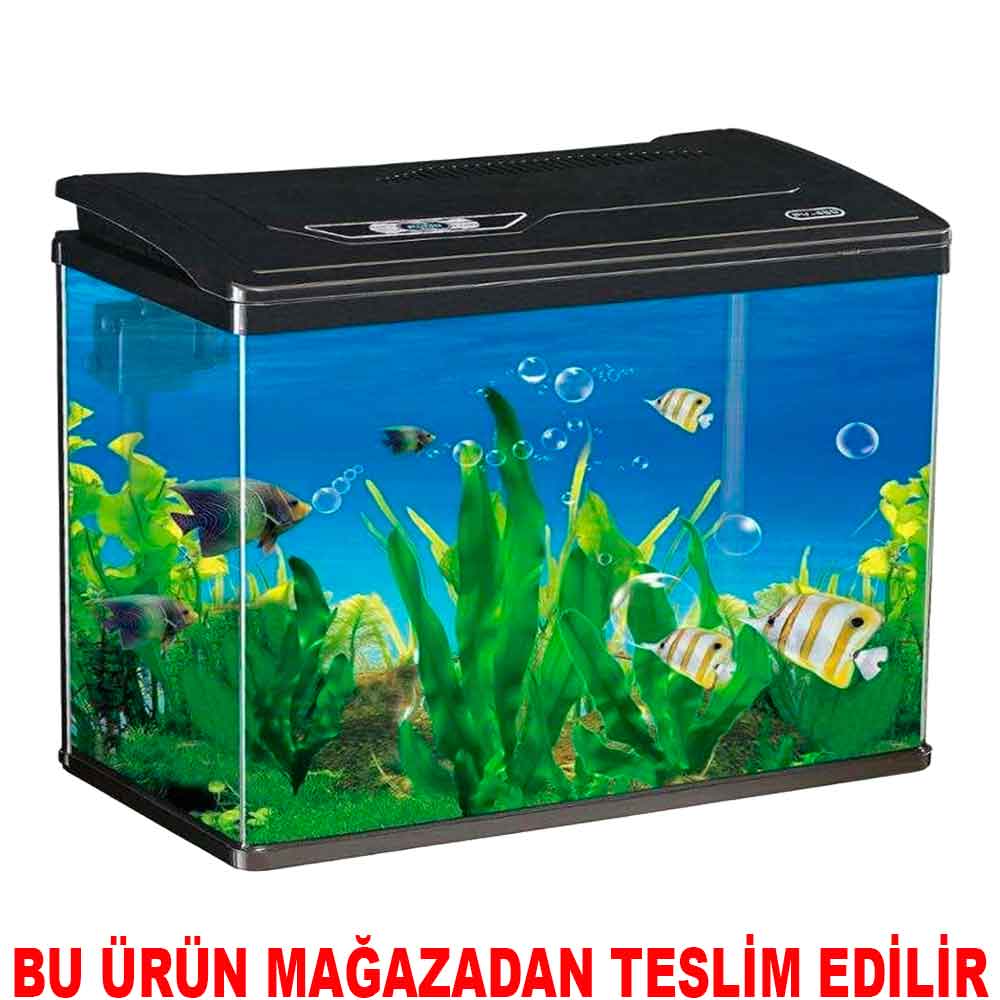 Makro İthal Akvaryum Seti Siyah 38 Cm 23 x 39 Cm Bombeli