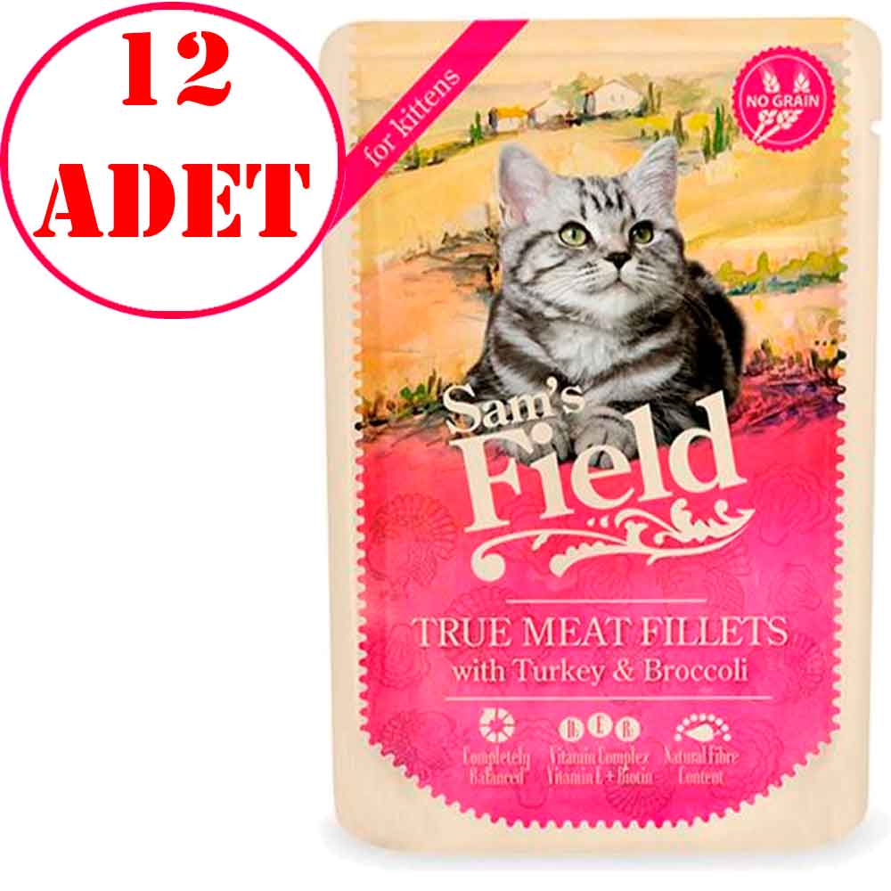 Sam's Field Tahılsız Yavru Kedi Konservesi Hindi ve Brokolili 85 Gr 12 AD