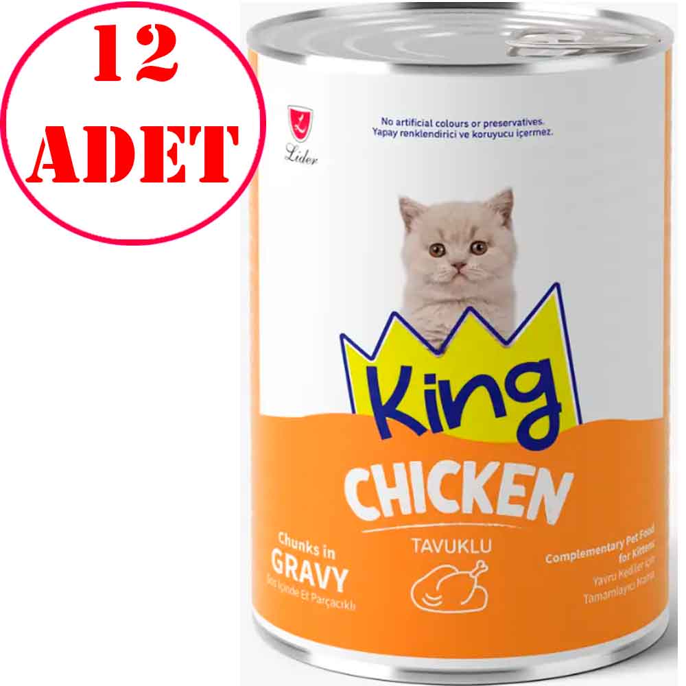 King Yavru Kedi Konservesi Tavuklu Sos İçerisinde Et Parçacıklı 400 Gr 12 AD