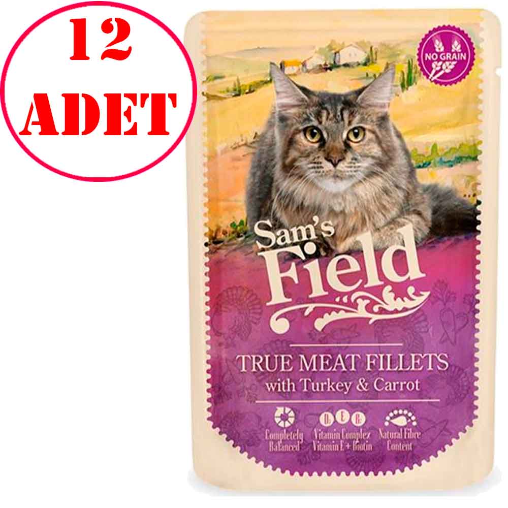 Sam's Field Kedi Konservesi Hindili Havuçlu Tahılsız 85 Gr 12 AD
