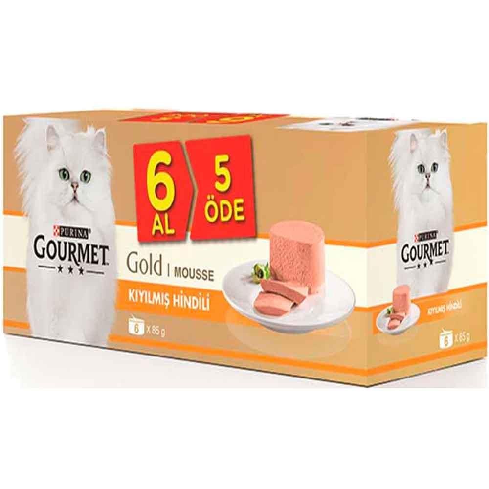 Gourmet Gold 6 Al 5 Öde Kıyılmış Hindi Etli Kedi Konservesi