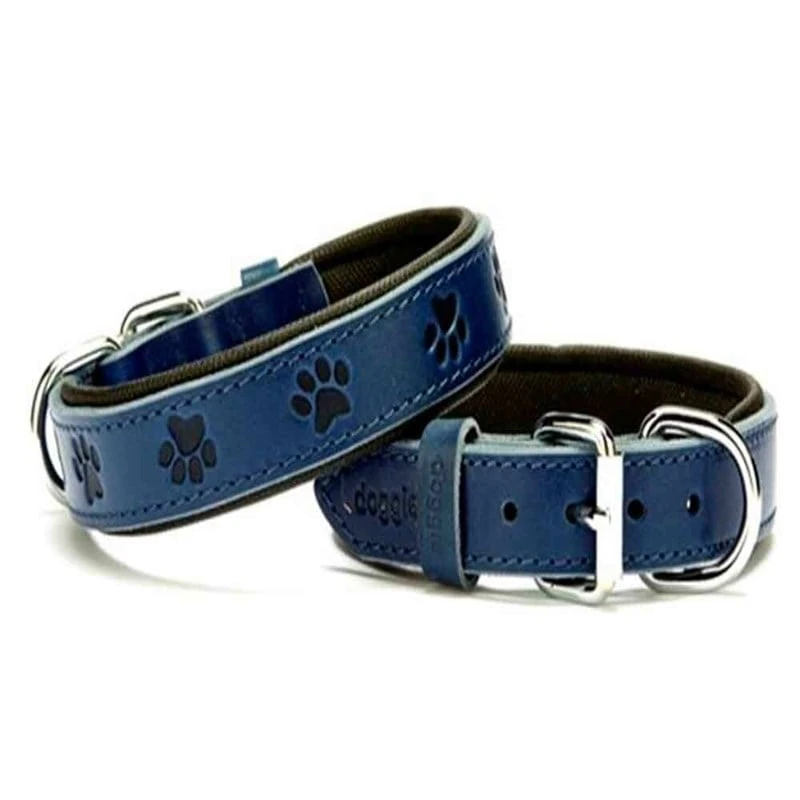Doggie Comfort Pati Desenli Deri Boyun Tasması Mavi SBT-3036