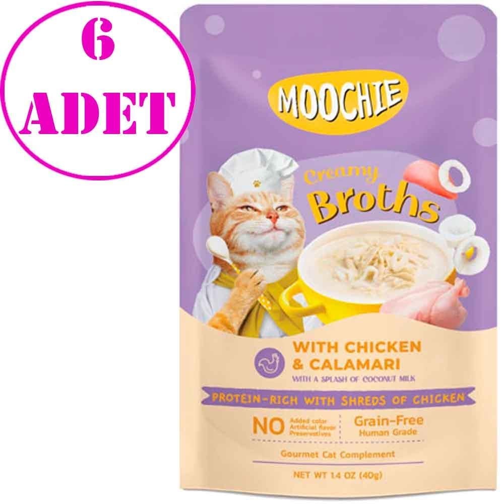 Moochie Kedi Çorbası Parça Kalamarlı Tavuklu Tahılsız 40 Gr 6 AD