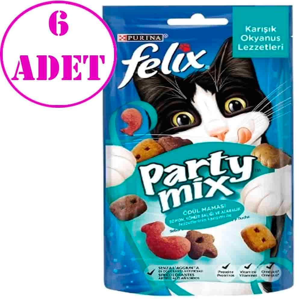 Felix Party Mix Somon Kömür Balığı ve Alabalıklı Kedi Ödül Maması 60 Gr 6 AD