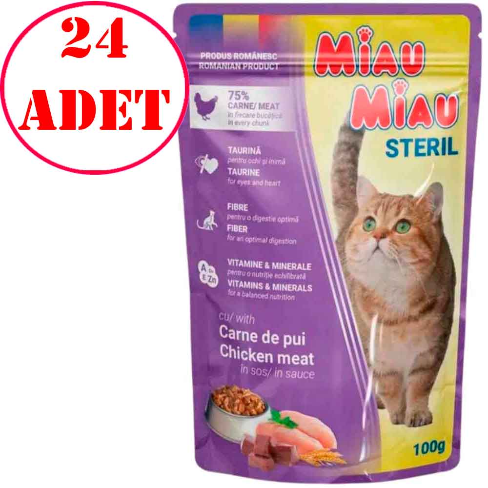 Miau Miau Kısır Kedi Konservesi Tavuklu 100 Gr 24 AD