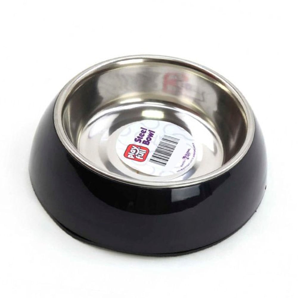 Playfull Siyah Plastik Çerçeve İçinde Çelik Mama ve Su Kabı Kauçuk Tabanlı X-Small PFMK-4133
