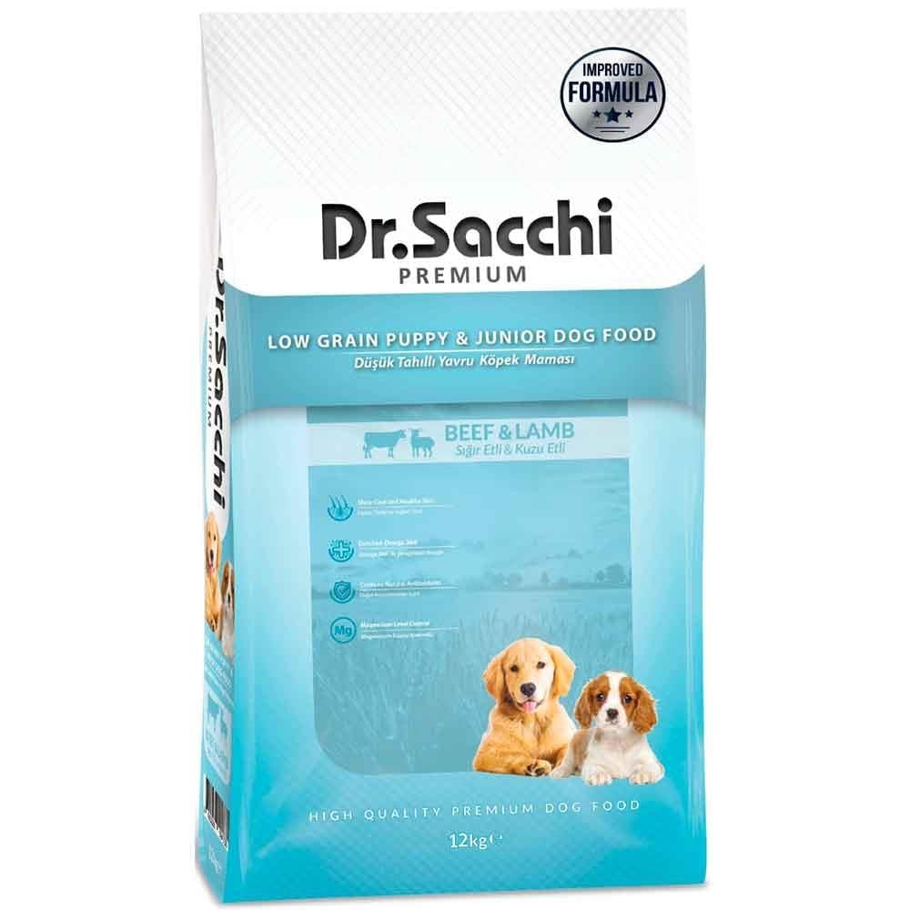 Dr Sacchi Yavru Köpek Maması Düşük Tahıllı Sığır Etli ve Kuzu Etli 12 Kg