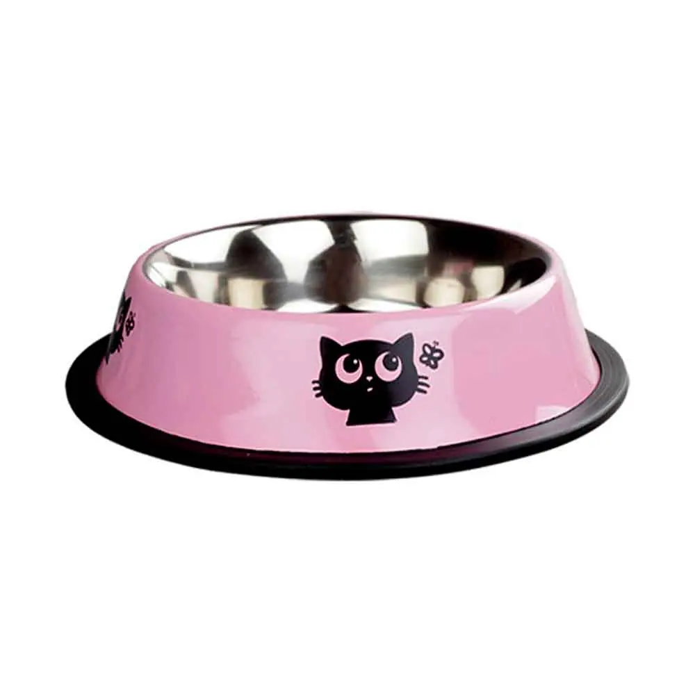 Ankur Oripet Kedi Desenli Metal Mama ve Su Kabı Pembe 32 Oz 18 Cm