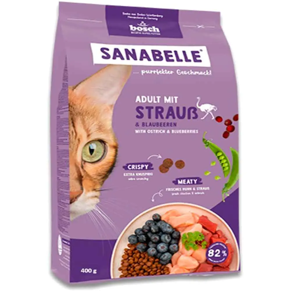 Sanabelle Ostrich Devekuşu Eti ve Yaban Mersinli Kedi Maması 400 Gr