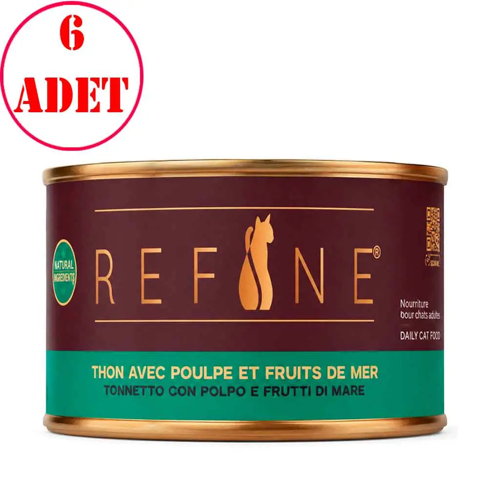 Refine Home Cooking Kedi Konservesi Ahtapot Deniz Ürünleri ve Ton Balıklı 80 Gr 6 Ad