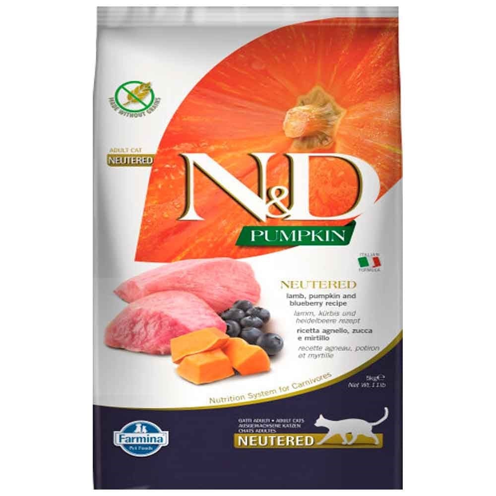 ND Balkabaklı Kuzu Etli Yaban Mersinli Kısırlaştırılmış Kedi Maması 5 kg