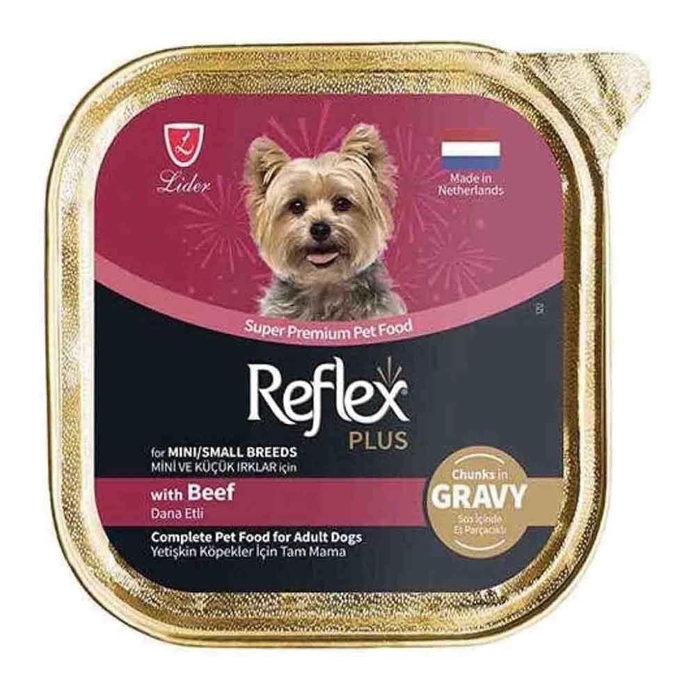 Reflex Plus Sos İçinde Et Parçacıklı Dana Etli Mini ve Küçük Irk Yetişkin Köpek Konservesi 85 Gr