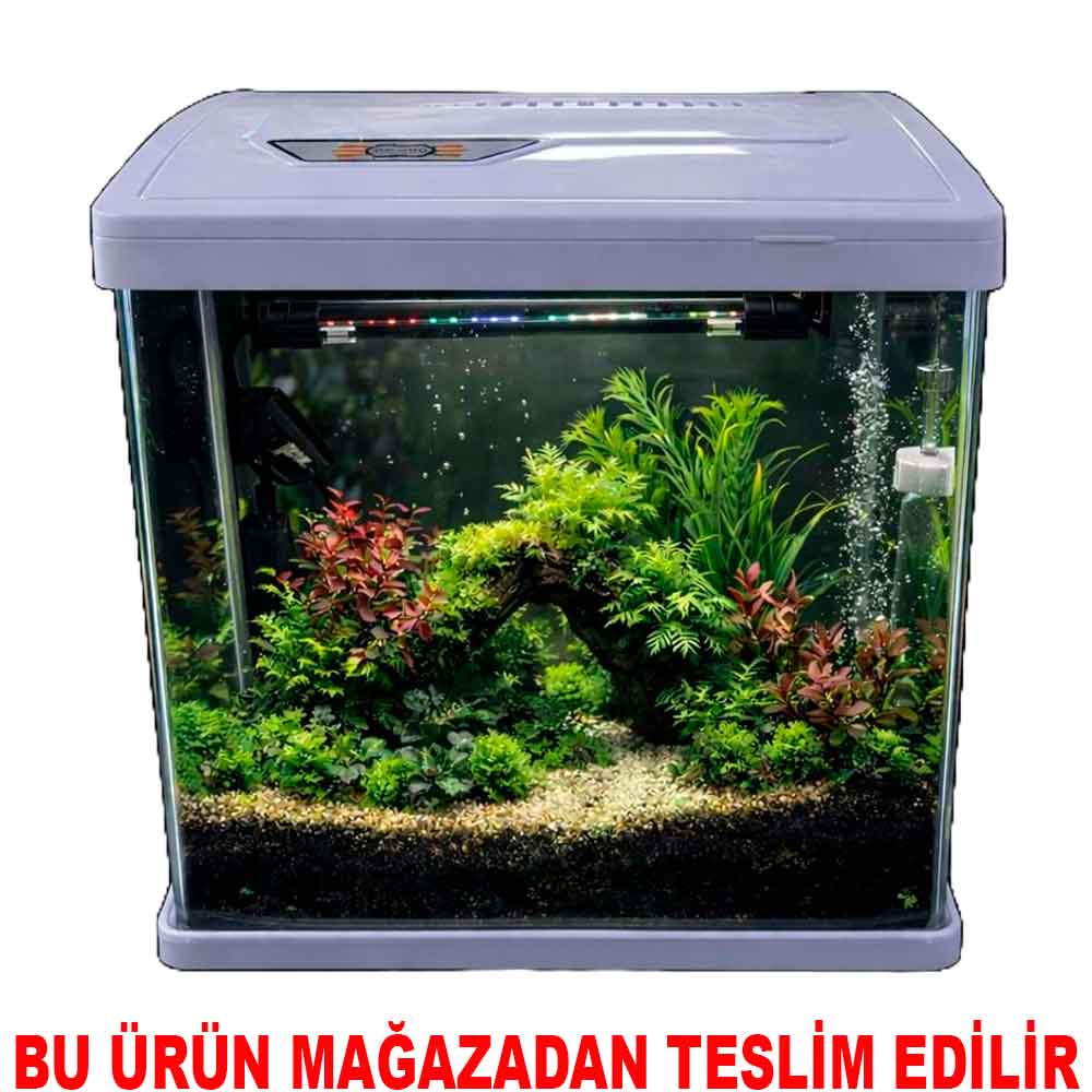 Makro Bombeli İthal Akvaryum Seti Beyaz 28,9 Cm 19 x 29 Cm